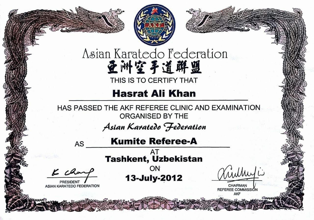 Hasrat Ali Khan Certificate